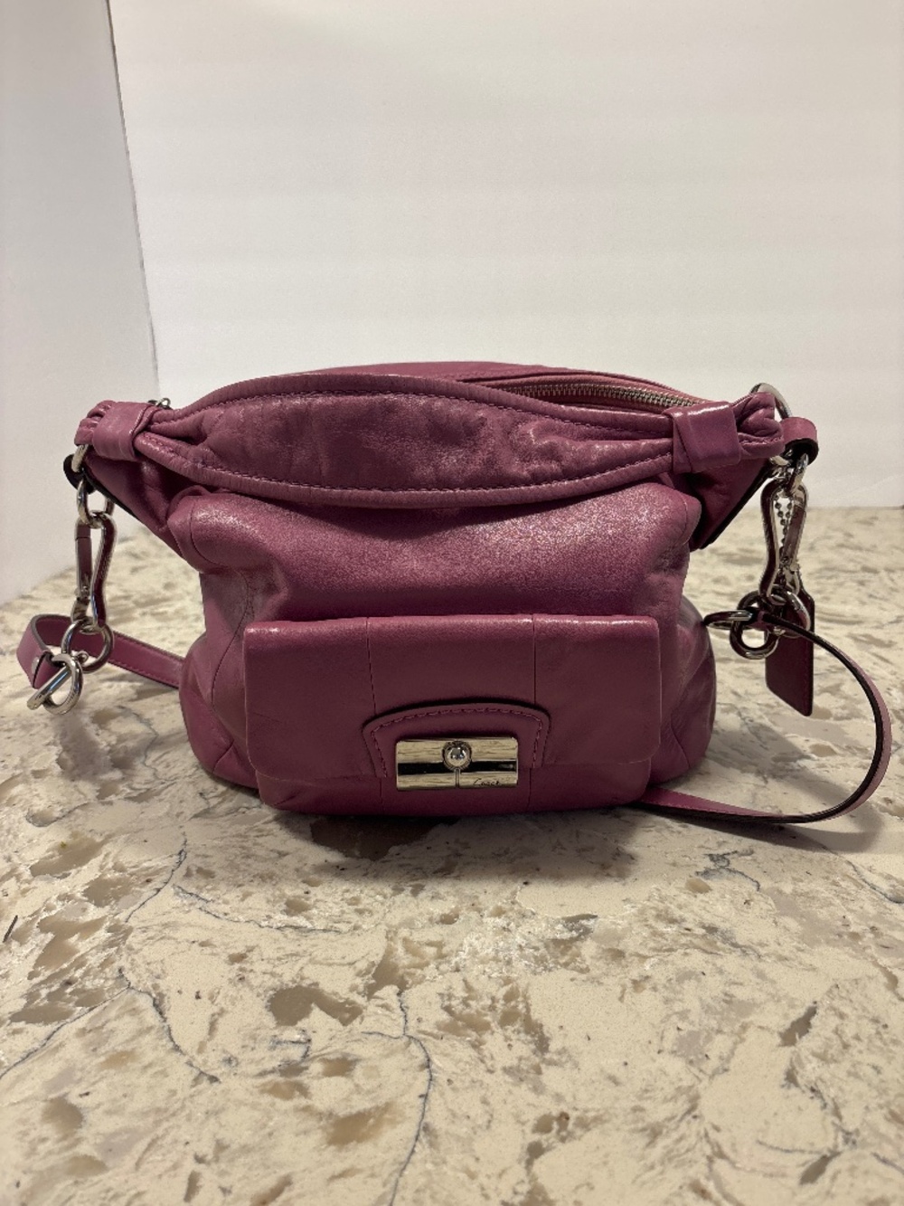 Coach Kristin Violet Pink Leather 2 Way Satchel Hobo Handbag